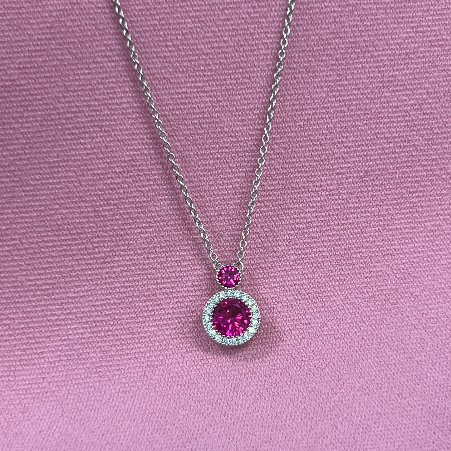 Sterling Silver Clear and Pink Cubic Zirconia Necklace