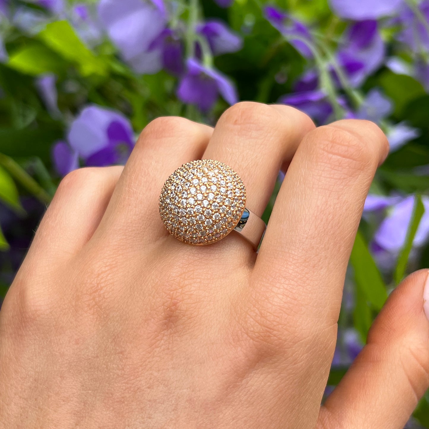 Sif Jakobs Milan Ring - Sterling Silver and 18ct Gold Plated with White Zirconia - Size P