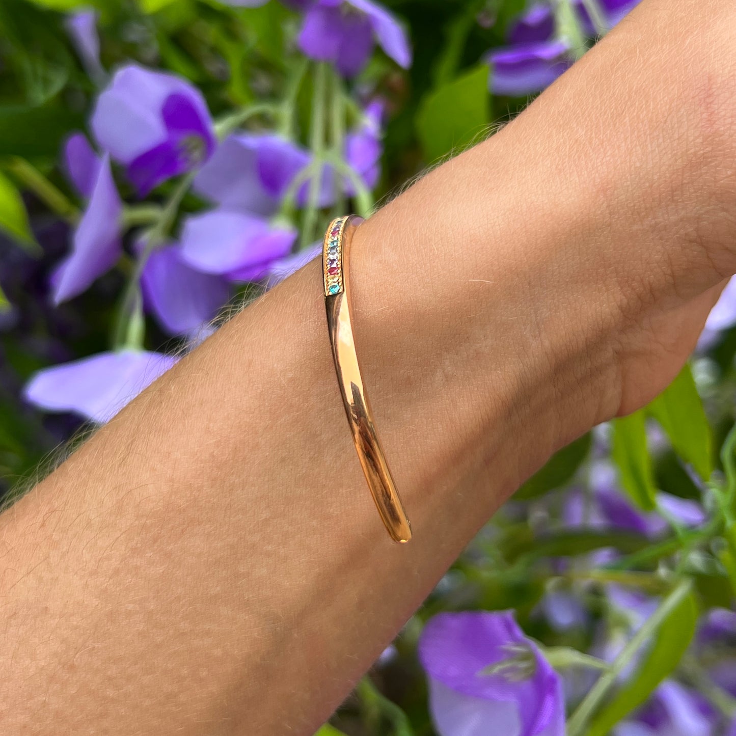 Sif Jakobs Simeri Bangle - 18ct Gold Plated Sterling Silver with Multi Coloured Zirconia