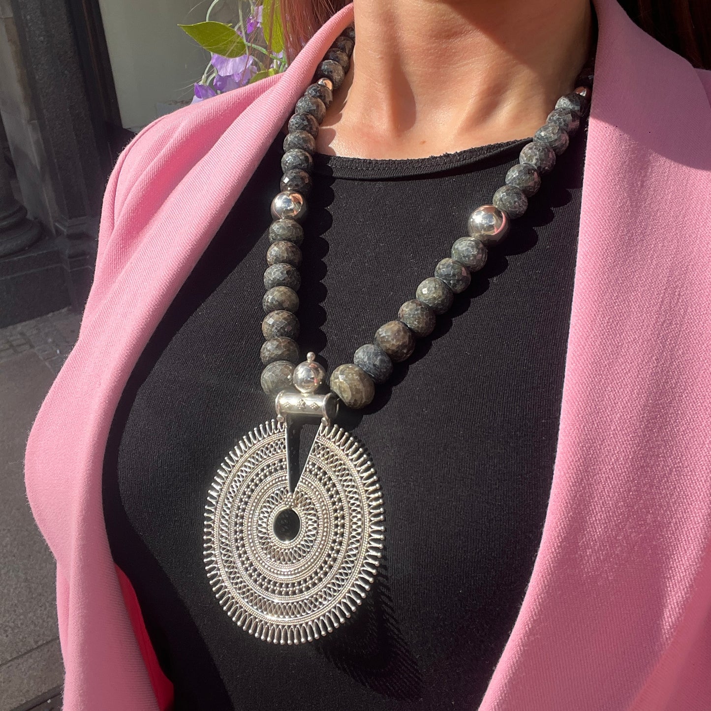 Sterling Silver Sapphire Beaded Statement Necklace