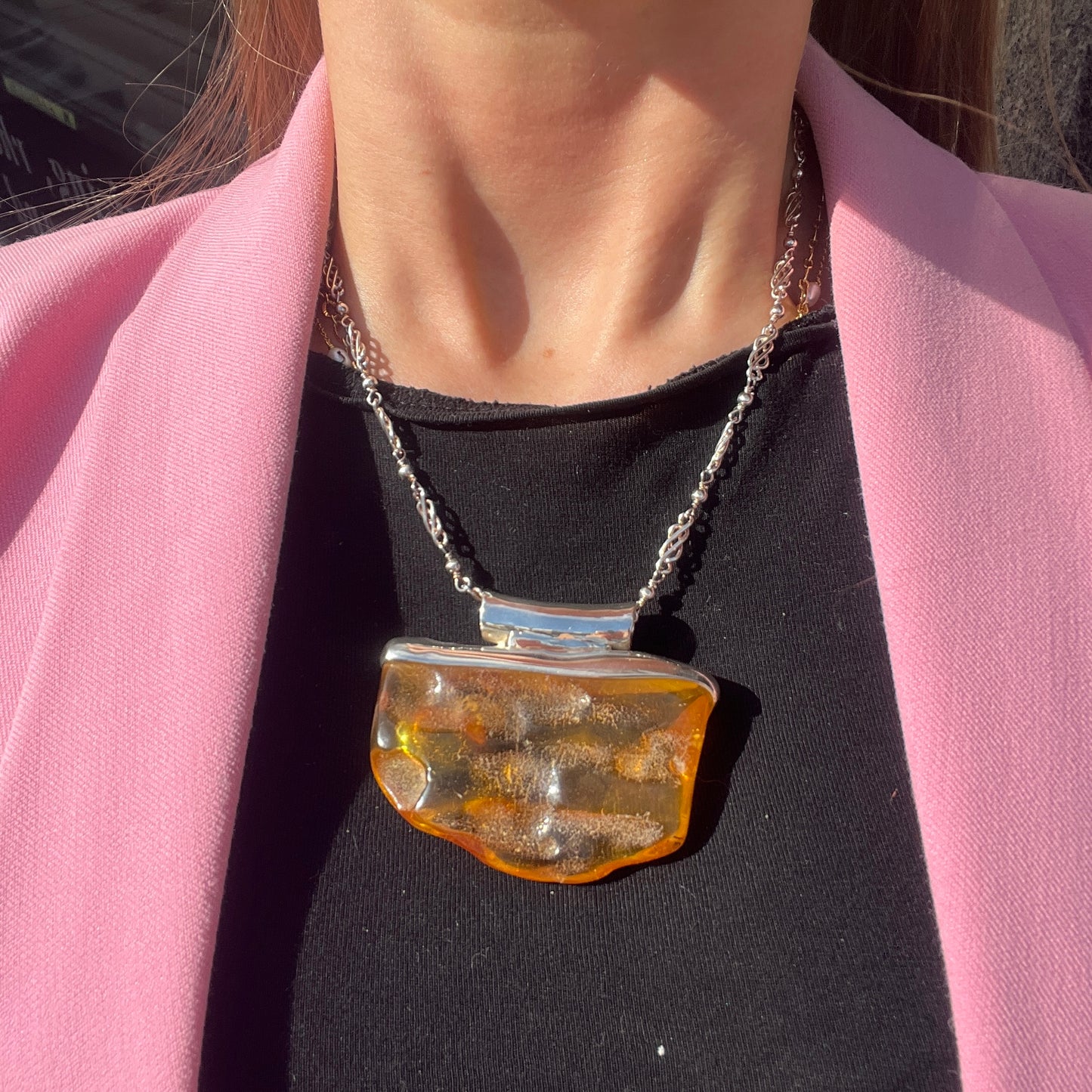Striking Sterling Silver Amber Pendant