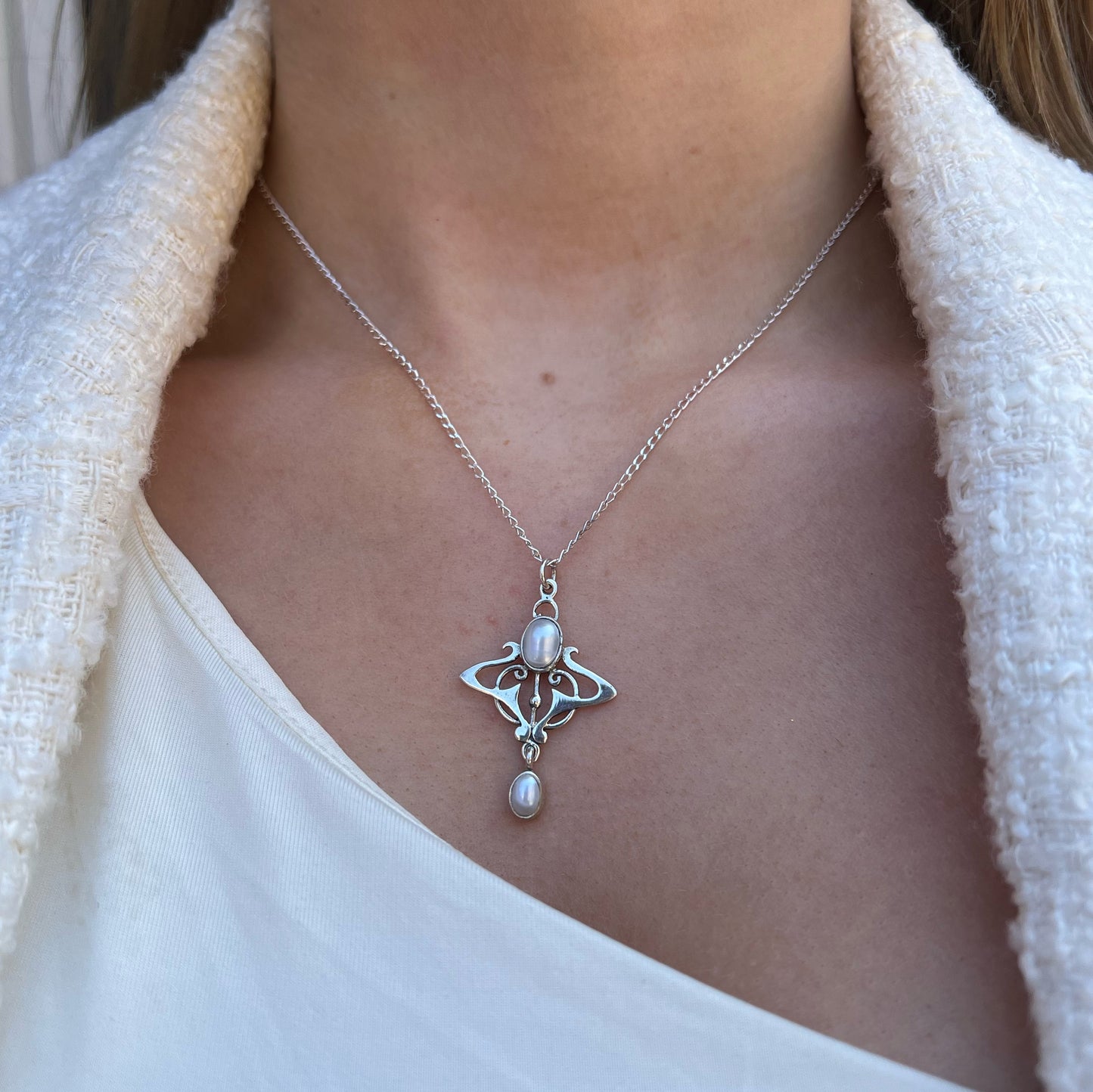 Sterling Silver Art Nouveau Pearl Necklace