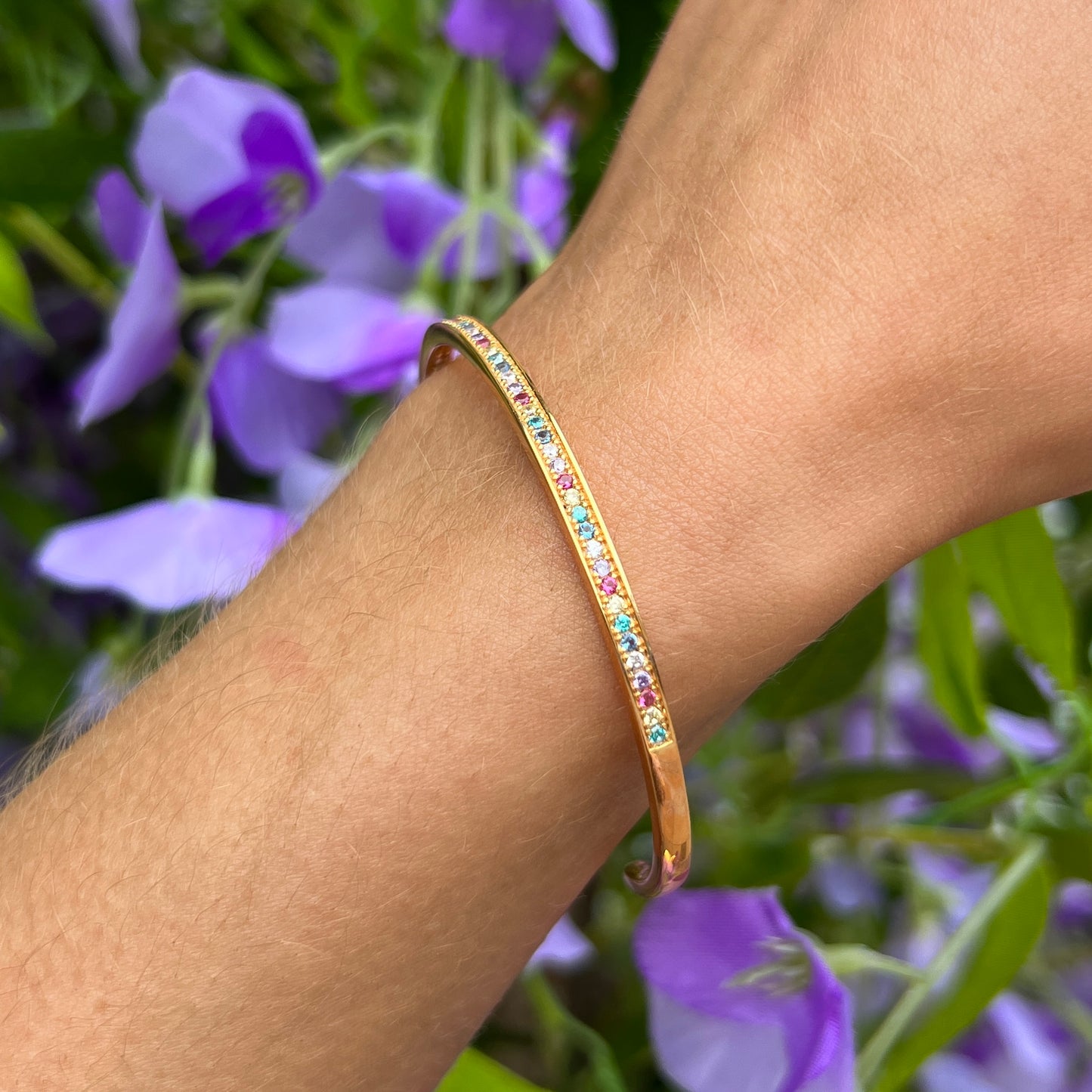 Sif Jakobs Simeri Bangle - 18ct Gold Plated Sterling Silver with Multi Coloured Zirconia
