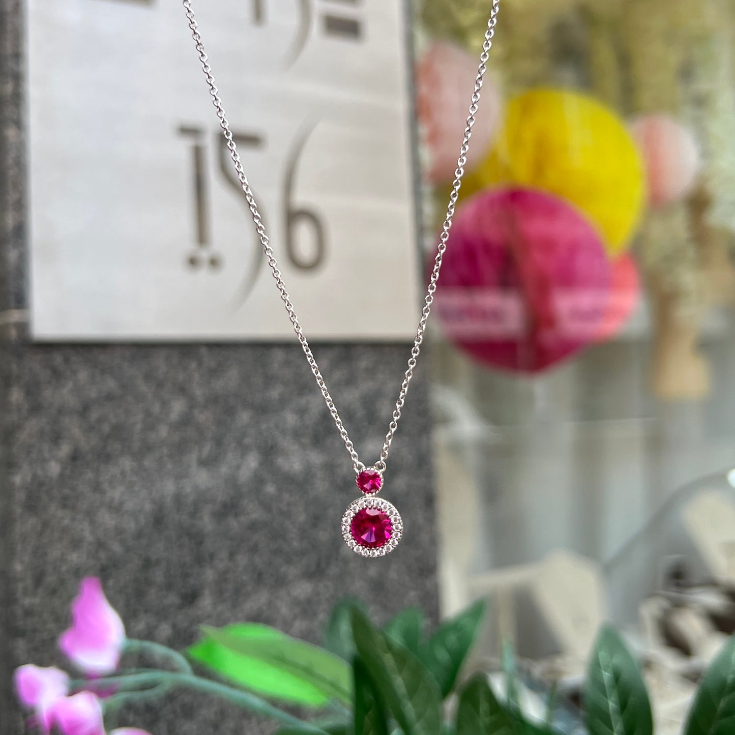 Sterling Silver Clear and Pink Cubic Zirconia Necklace