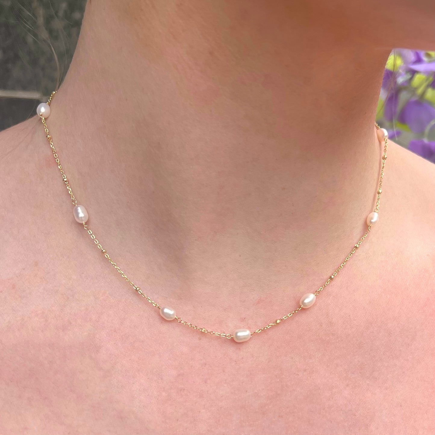 Dainty Sterling Silver Gold Plated Pearl Layering Necklace