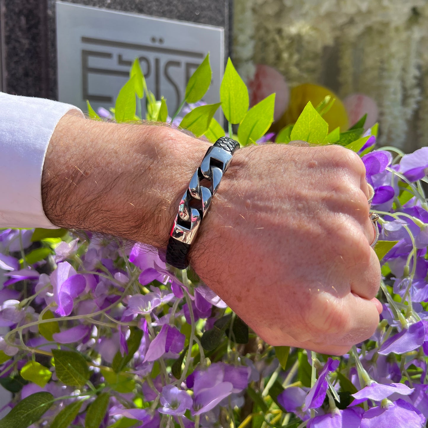 Gents Stainless Steel Woven Leather Bracelet