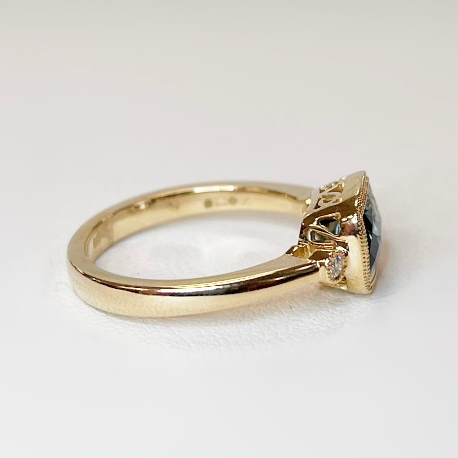 PRE-ORDER Intriguing 9ct Yellow Gold London Blue Topaz and Diamond Ring