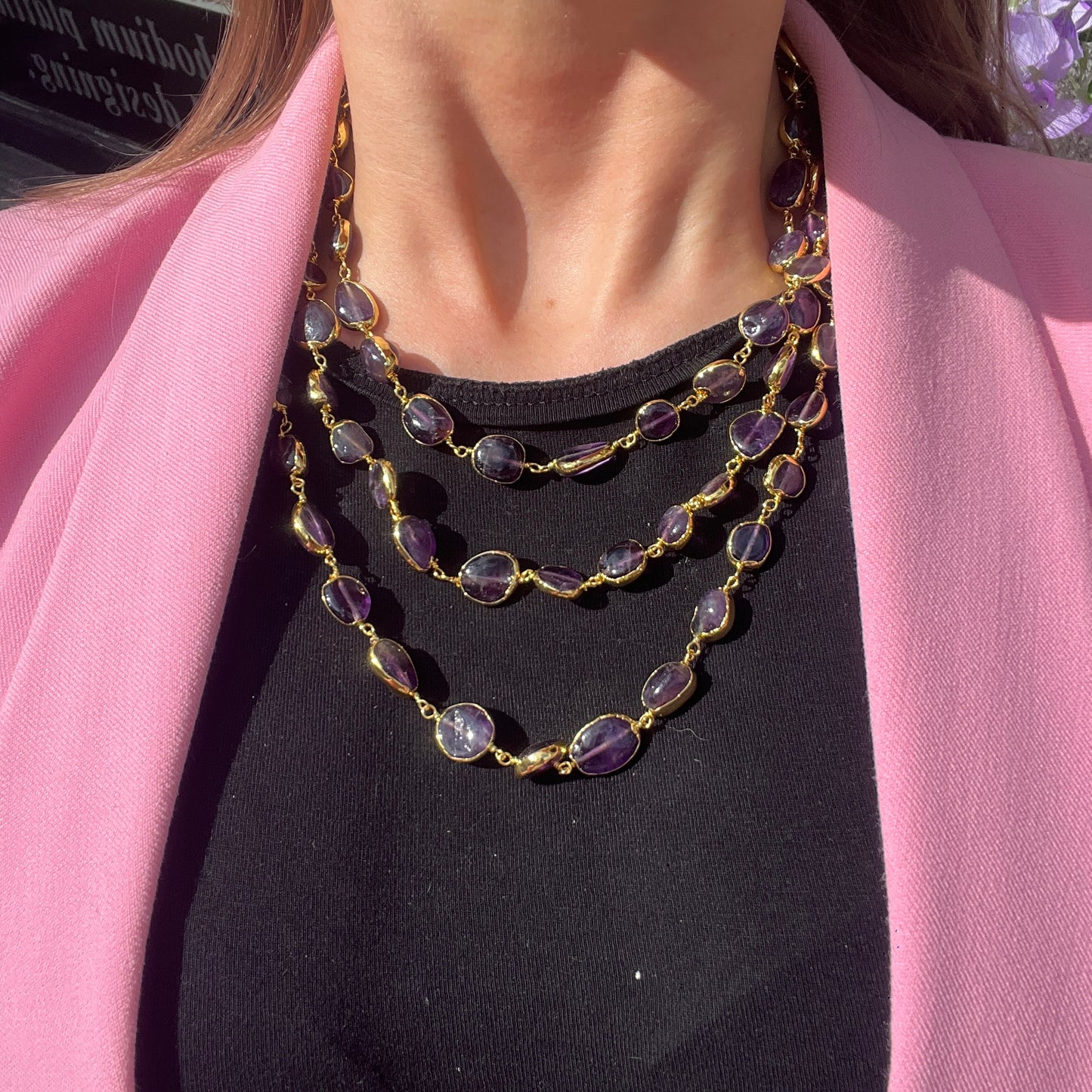 18ct Yellow Gold Plated Amethyst Triple Strand Necklace