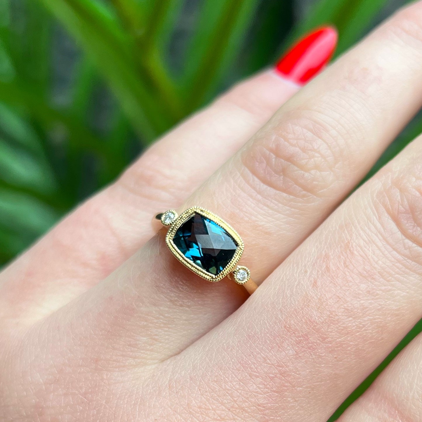 PRE-ORDER Intriguing 9ct Yellow Gold London Blue Topaz and Diamond Ring
