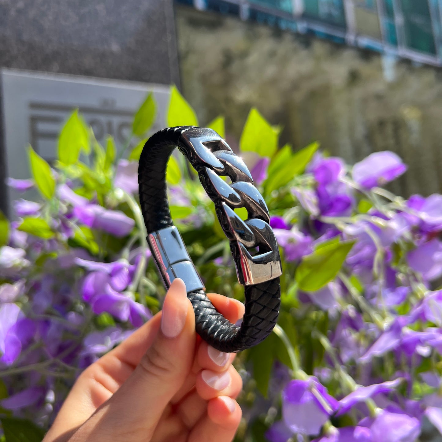 Gents Stainless Steel Woven Leather Bracelet