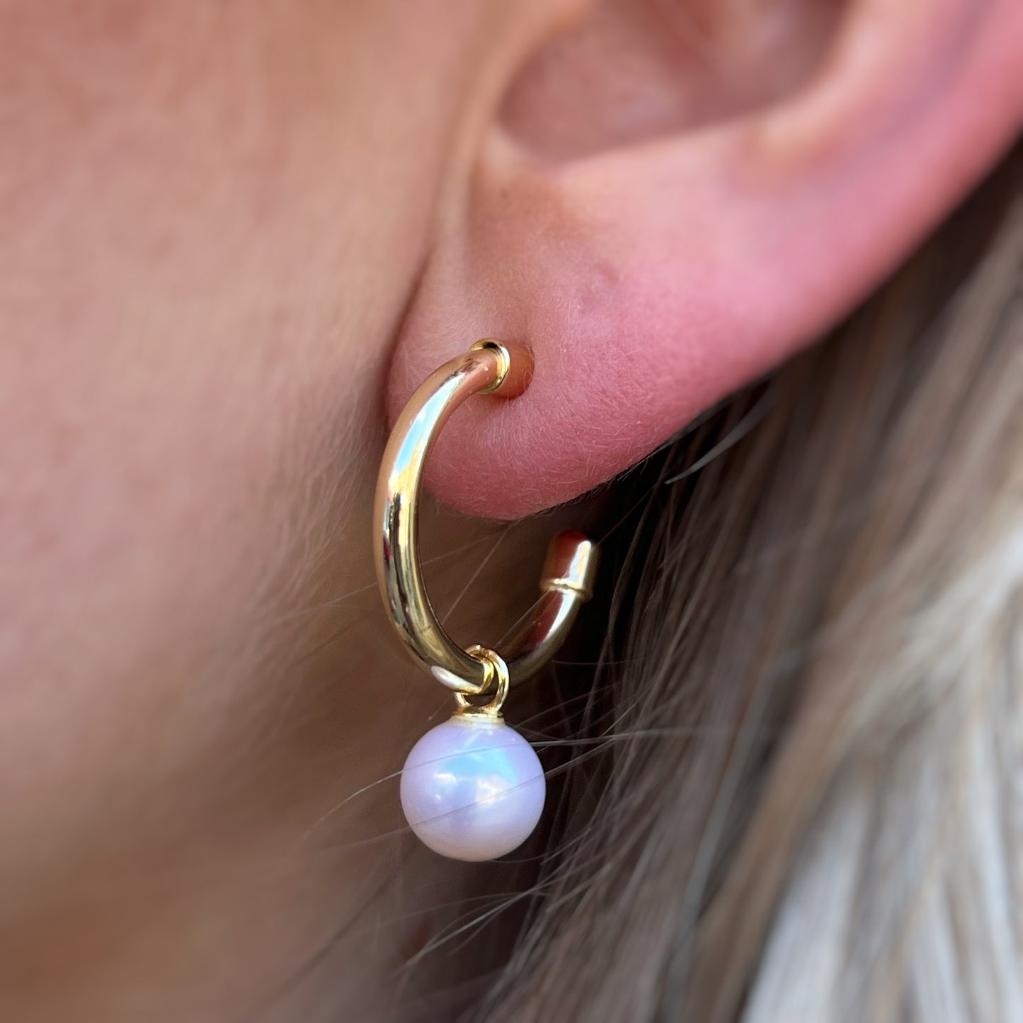 Sterling Silver Gold Plated Pearl Hoop Earrings