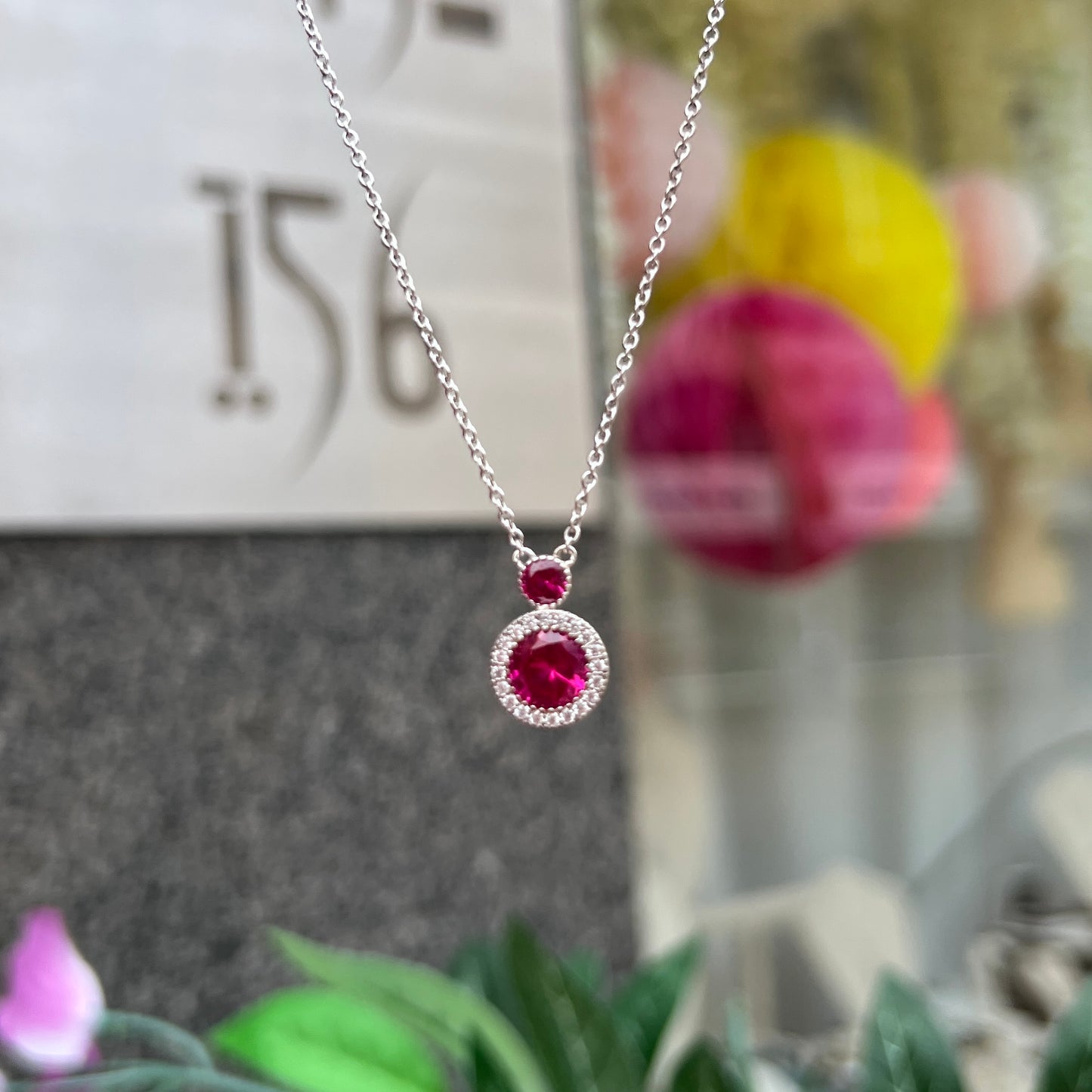 Sterling Silver Clear and Pink Cubic Zirconia Necklace