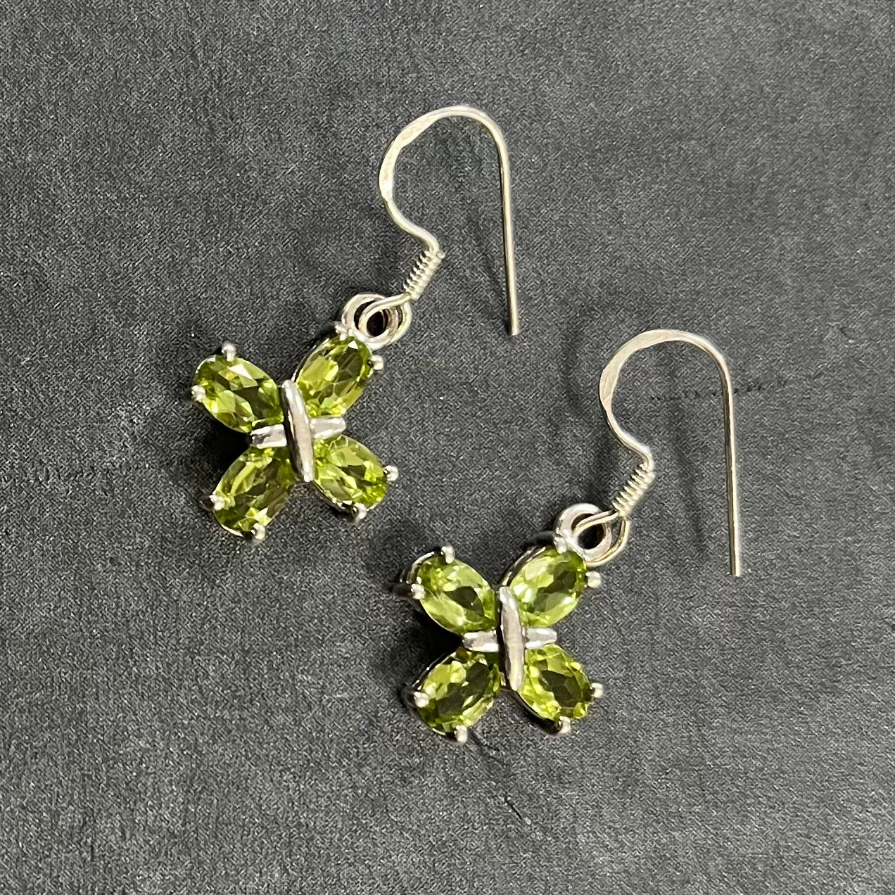Sterling Silver Cross Peridot Drop Earrings