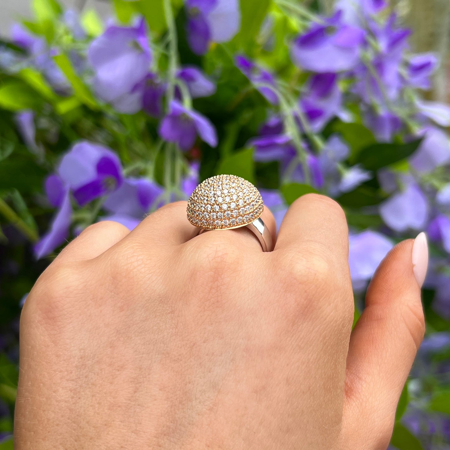 Sif Jakobs Milan Ring - Sterling Silver and 18ct Gold Plated with White Zirconia - Size P