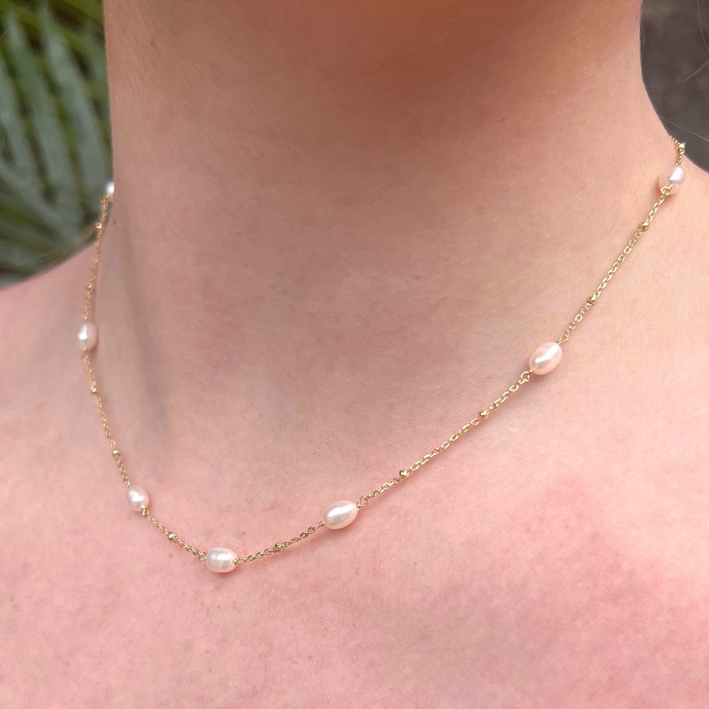 Dainty Sterling Silver Gold Plated Pearl Layering Necklace