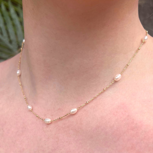 Dainty Sterling Silver Gold Plated Pearl Layering Necklace
