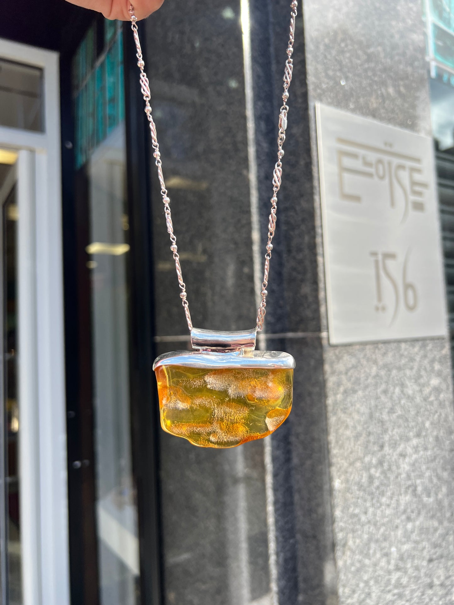 Striking Sterling Silver Amber Pendant