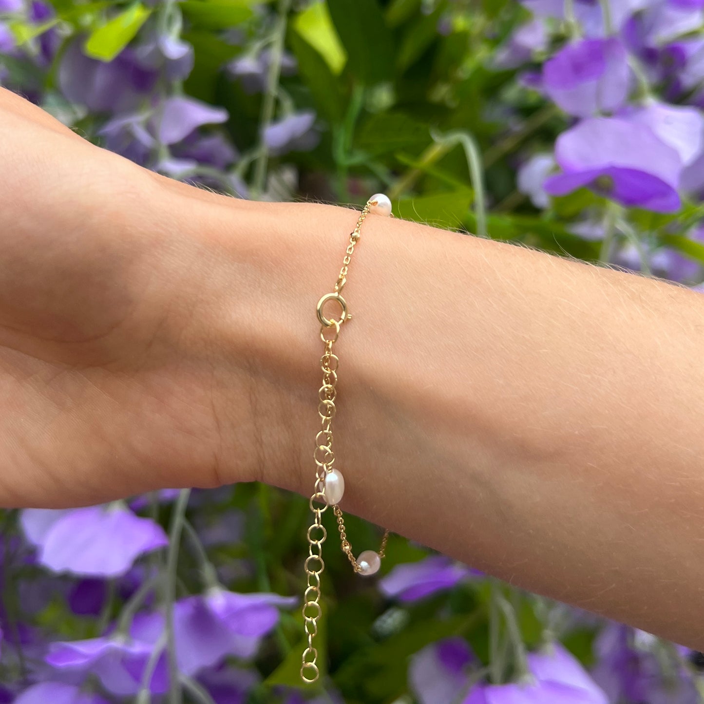 Sterling Silver 9ct Gold Plated Pearl Dainty Bracelet