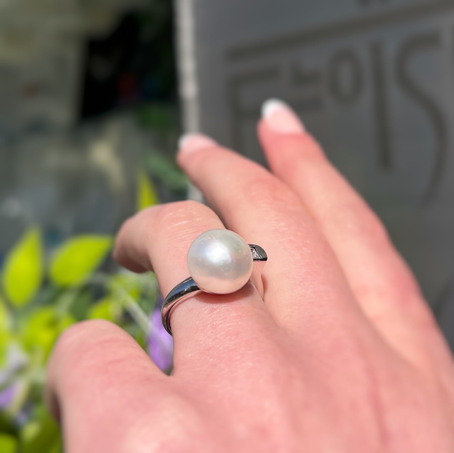Sterling Silver Cubic Zirconia and Pearl Toi et Moi Ring - Adjustable