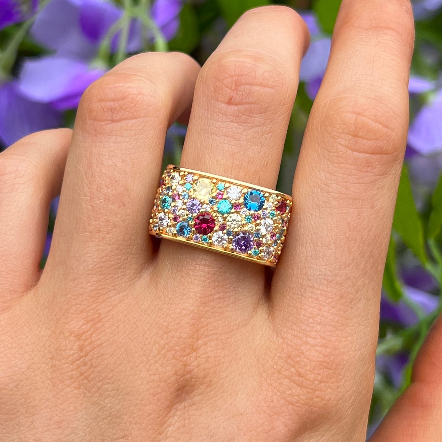 Sif Jakobs Novara Quadrato Ring - 18ct Gold Plated Sterling Silver with Multicoloured Zirconia - Size Q