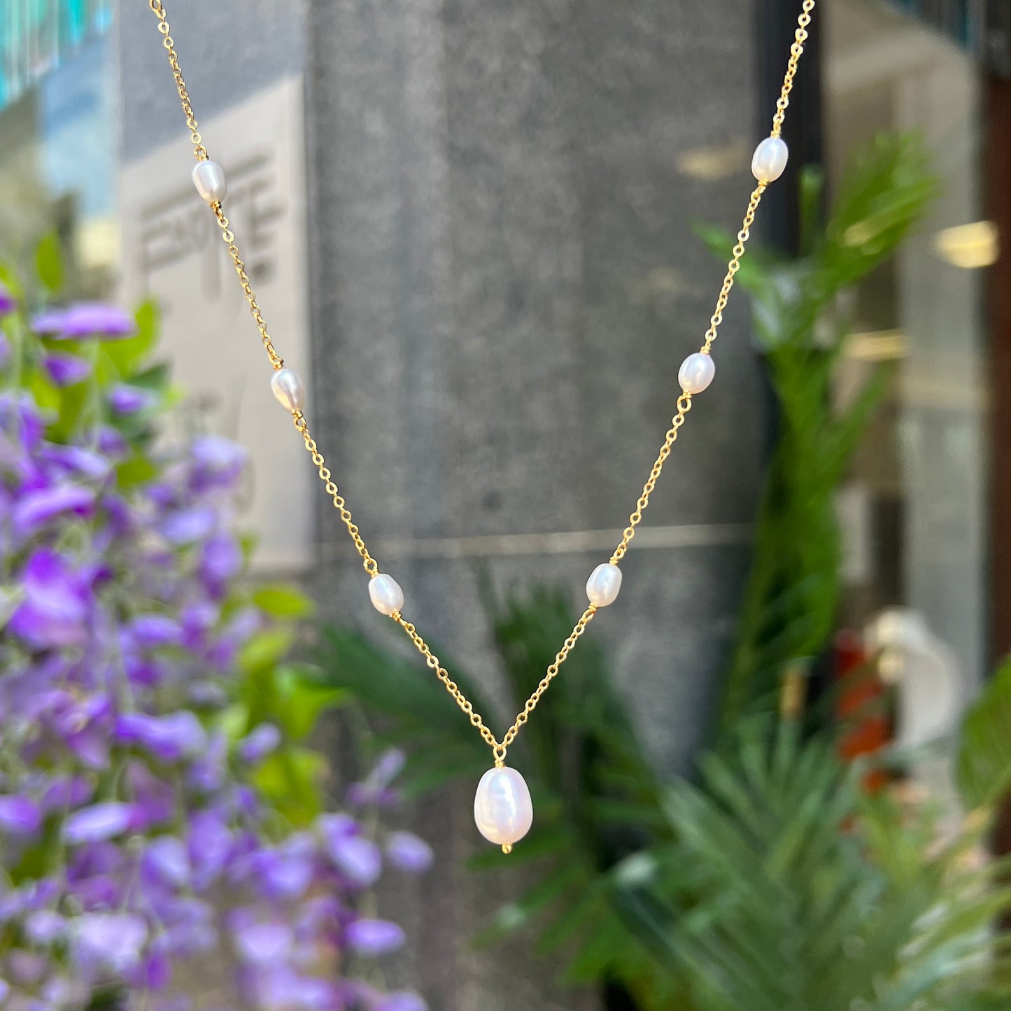 Dainty Sterling Silver Gold Plated Pearl Chain Necklace