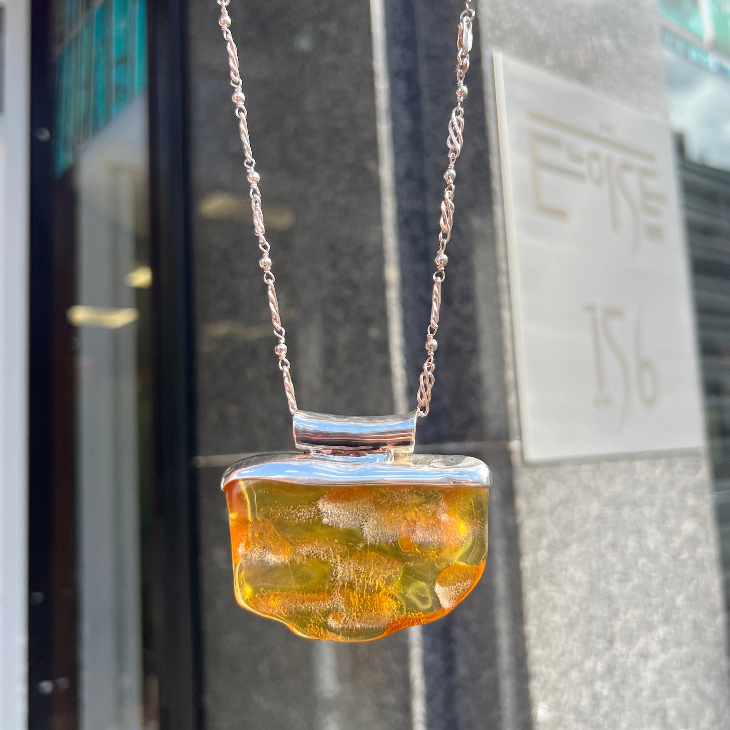 Striking Sterling Silver Amber Pendant