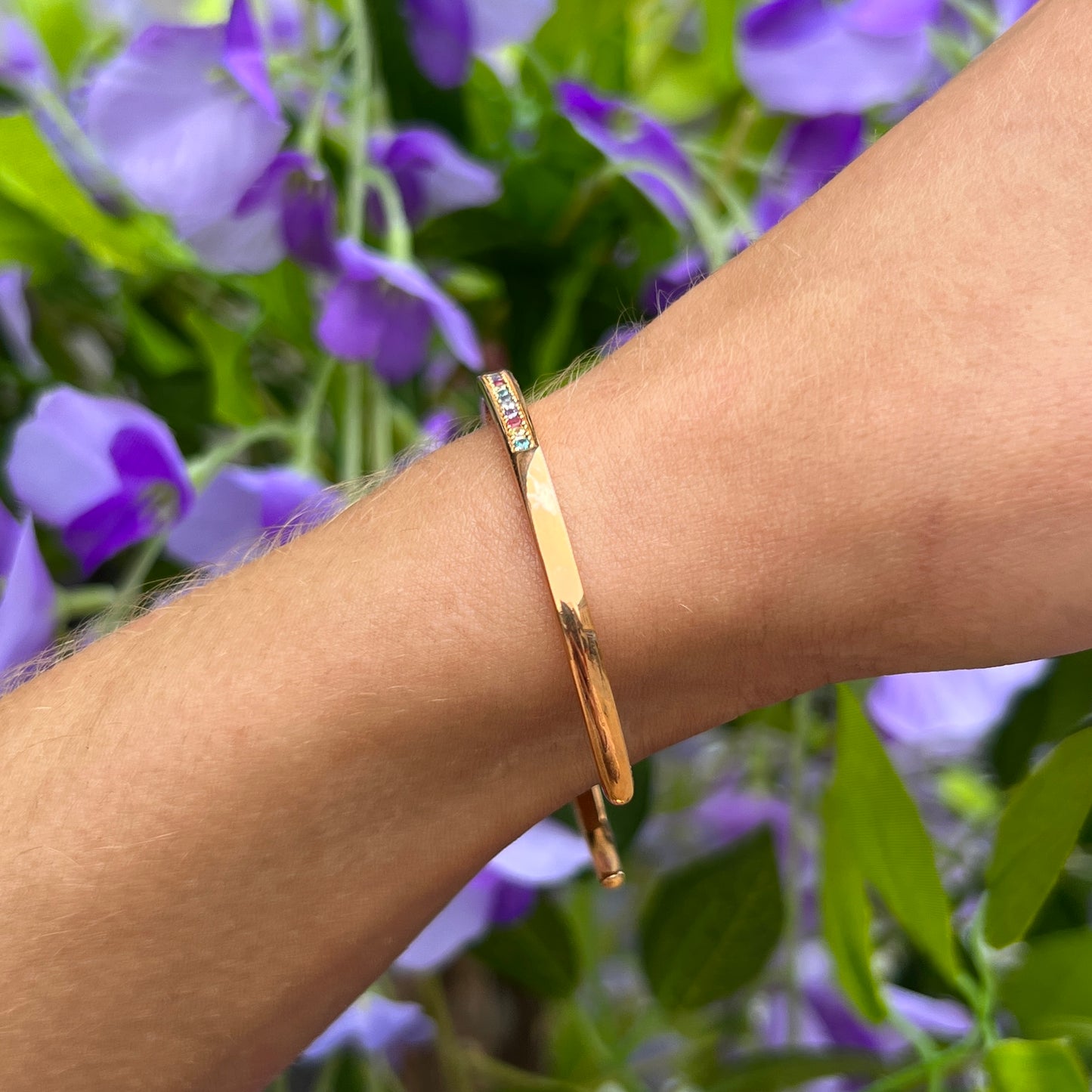 Sif Jakobs Simeri Bangle - 18ct Gold Plated Sterling Silver with Multi Coloured Zirconia