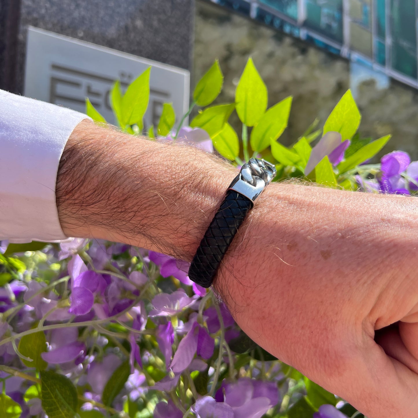 Gents Stainless Steel Woven Leather Bracelet