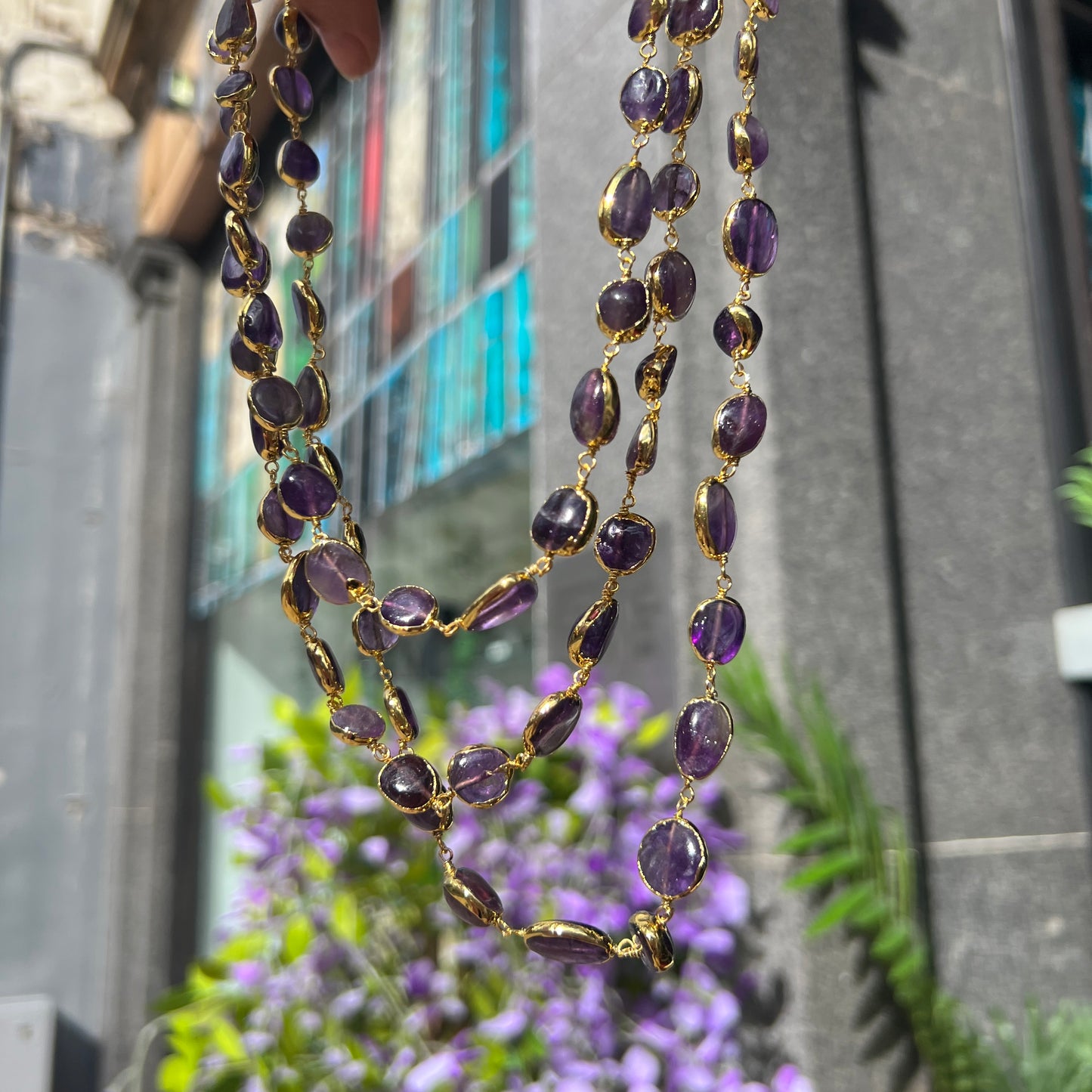 18ct Yellow Gold Plated Amethyst Triple Strand Necklace