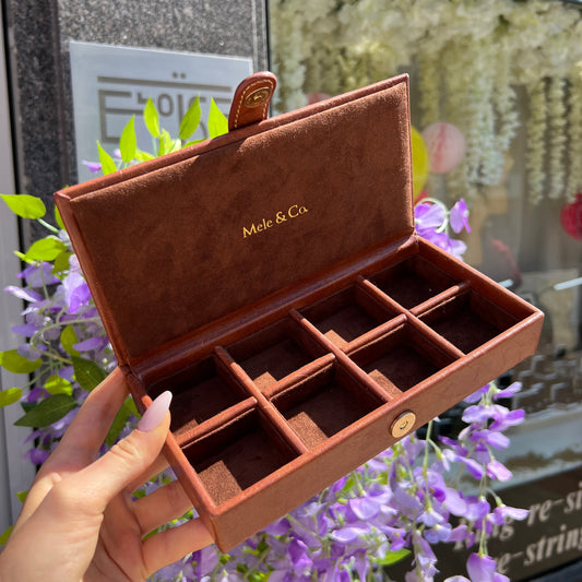 Gents Mele & Co. Brown Leather Travel Storage Cufflink Box
