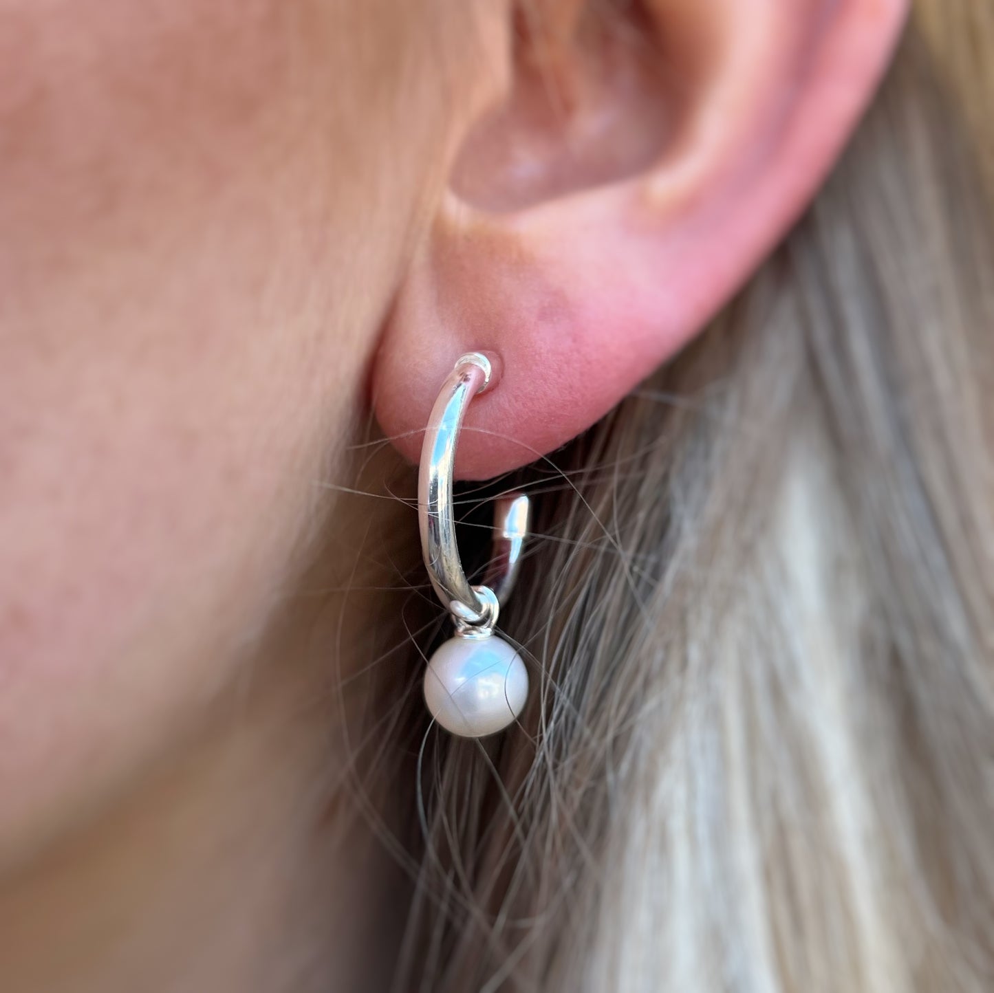 Sterling Silver Pearl Hoop Earrings