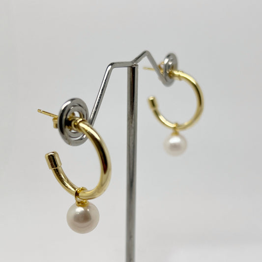 Sterling Silver Gold Plated Pearl Hoop Earrings