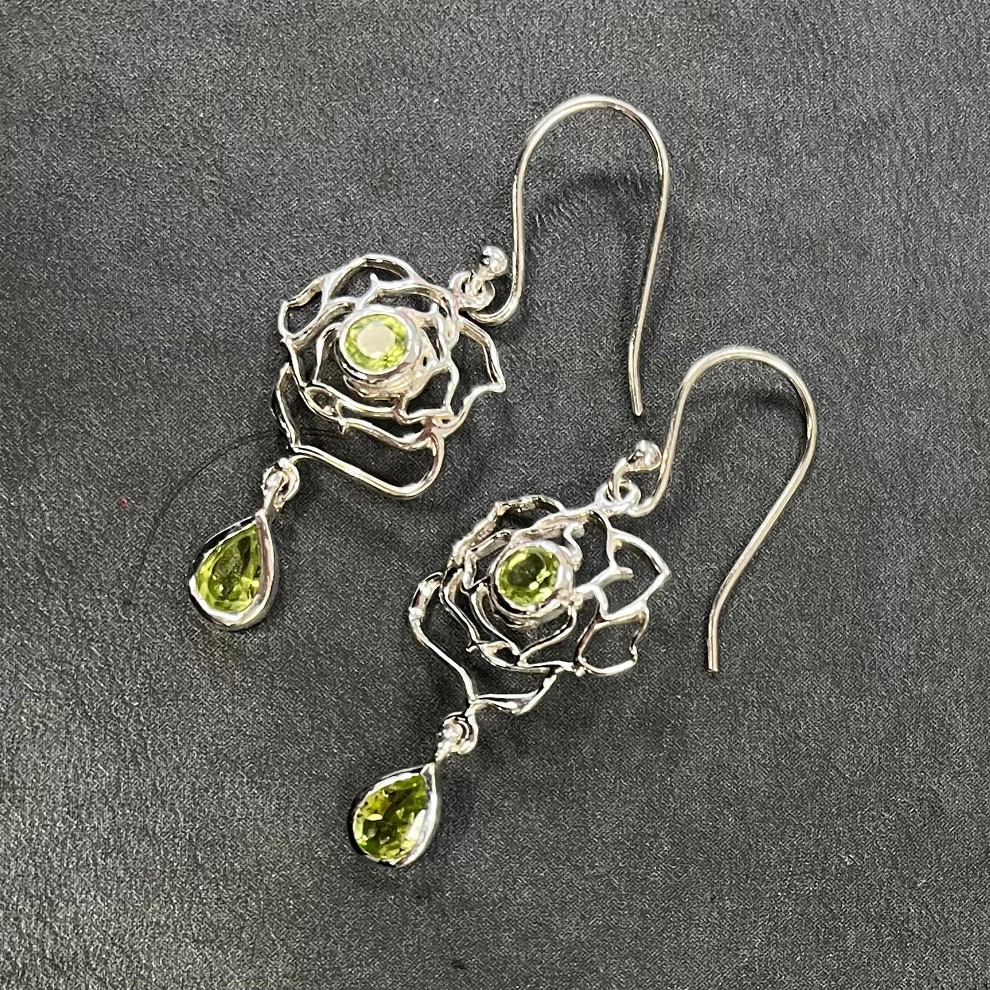 Floral Inspired Sterling Silver Peridot Earrings