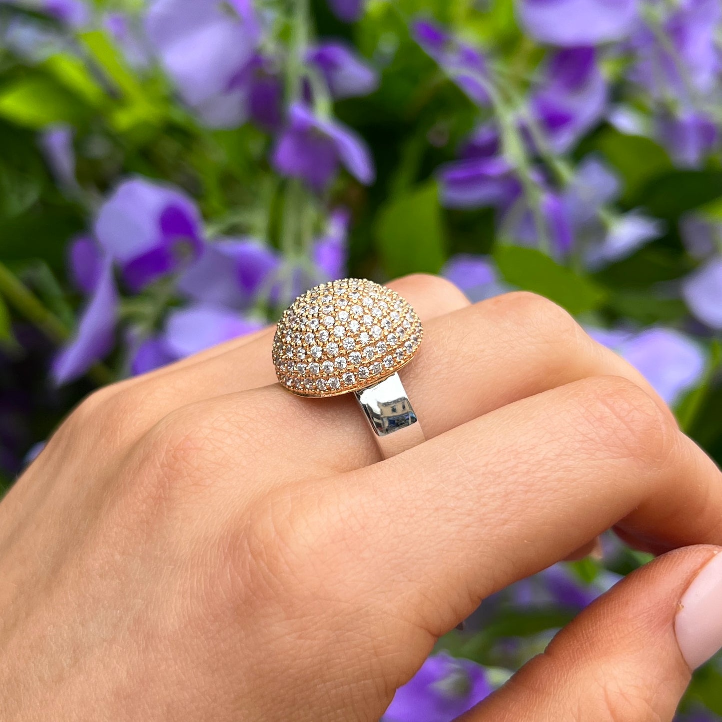 Sif Jakobs Milan Ring - Sterling Silver and 18ct Gold Plated with White Zirconia - Size P