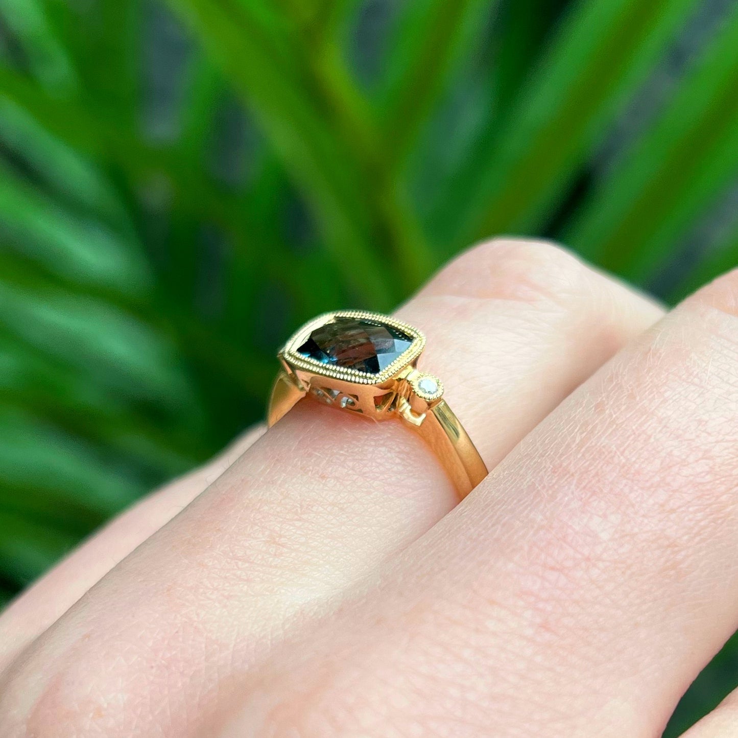 PRE-ORDER Intriguing 9ct Yellow Gold London Blue Topaz and Diamond Ring