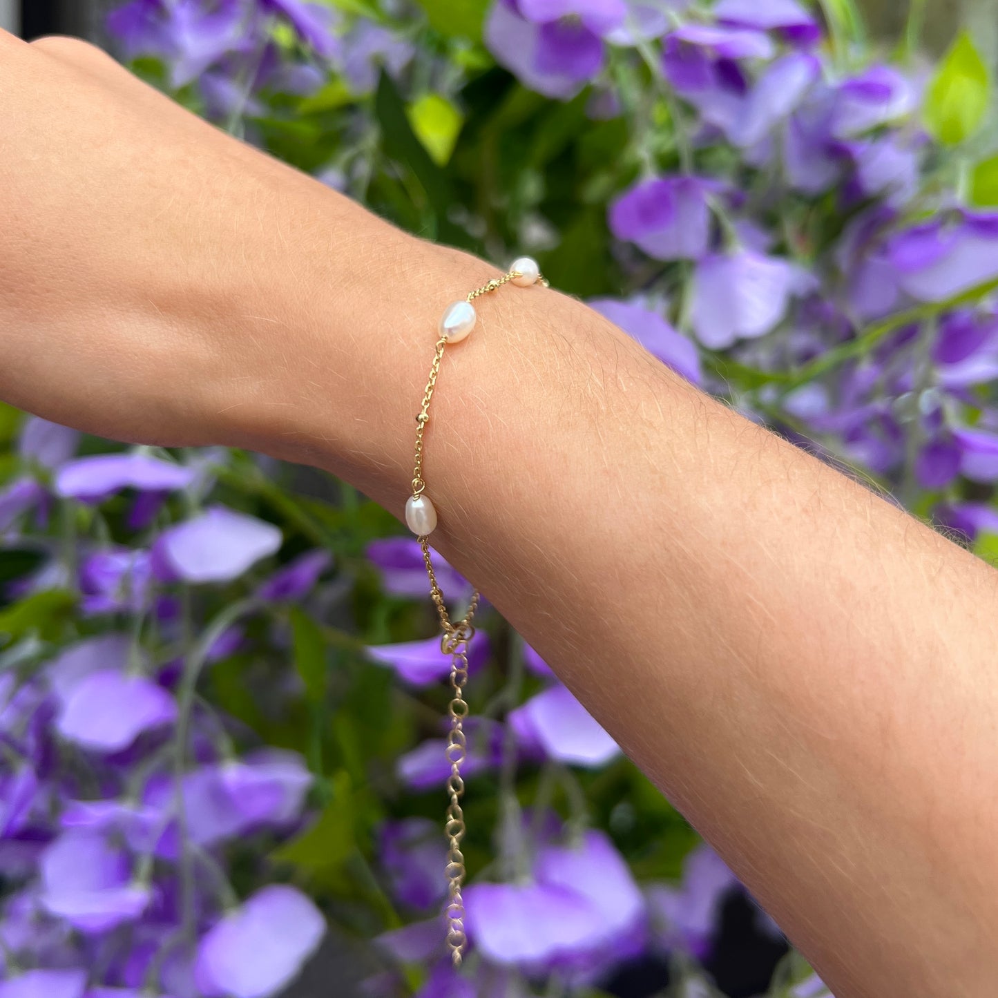 Sterling Silver 9ct Gold Plated Pearl Dainty Bracelet