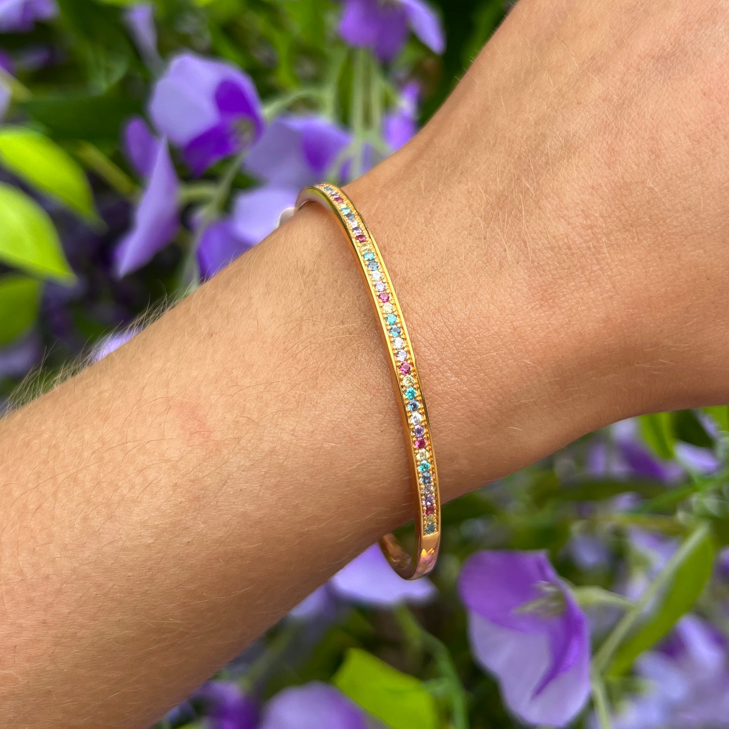 Sif Jakobs Simeri Bangle - 18ct Gold Plated Sterling Silver with Multi Coloured Zirconia