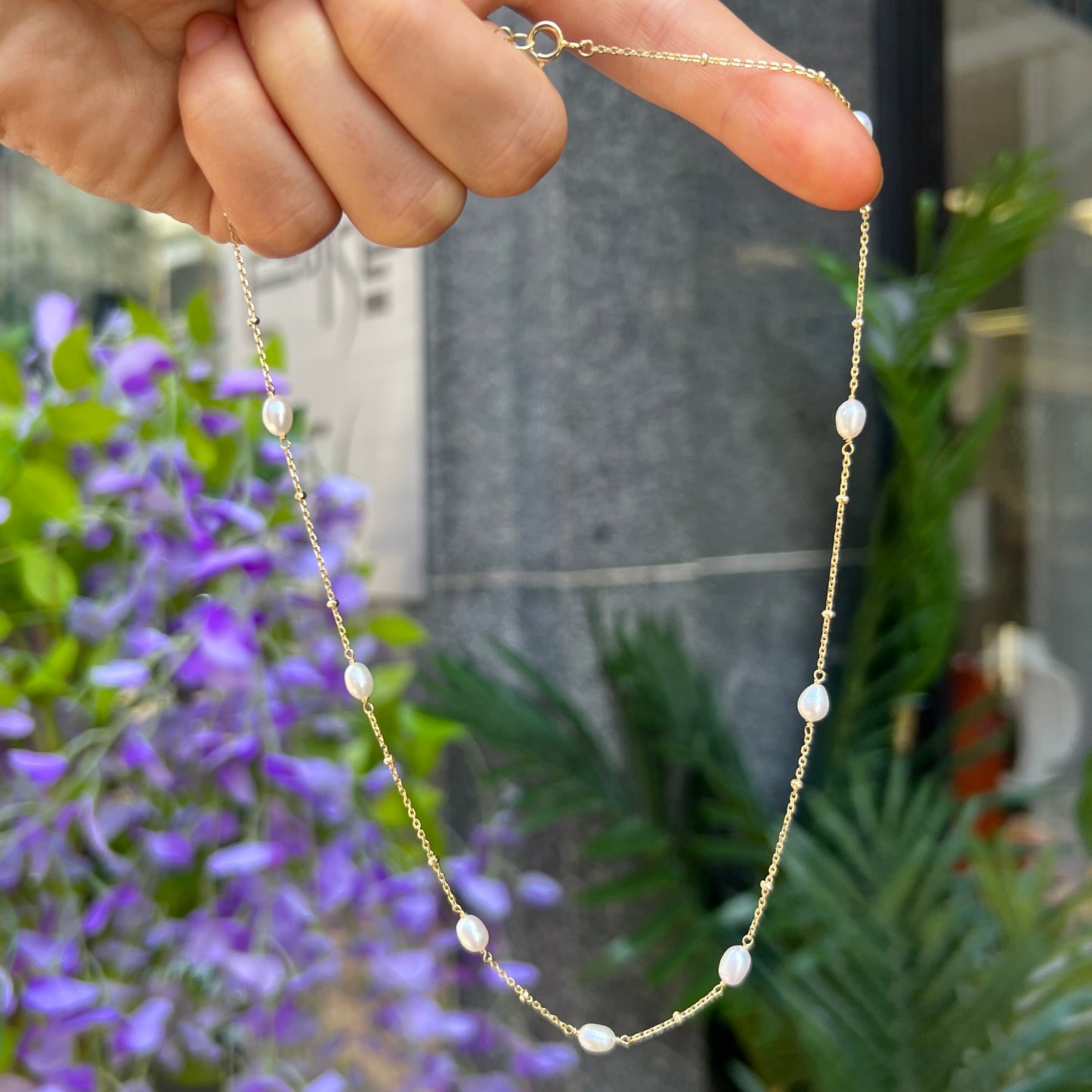 Dainty Sterling Silver Gold Plated Pearl Layering Necklace