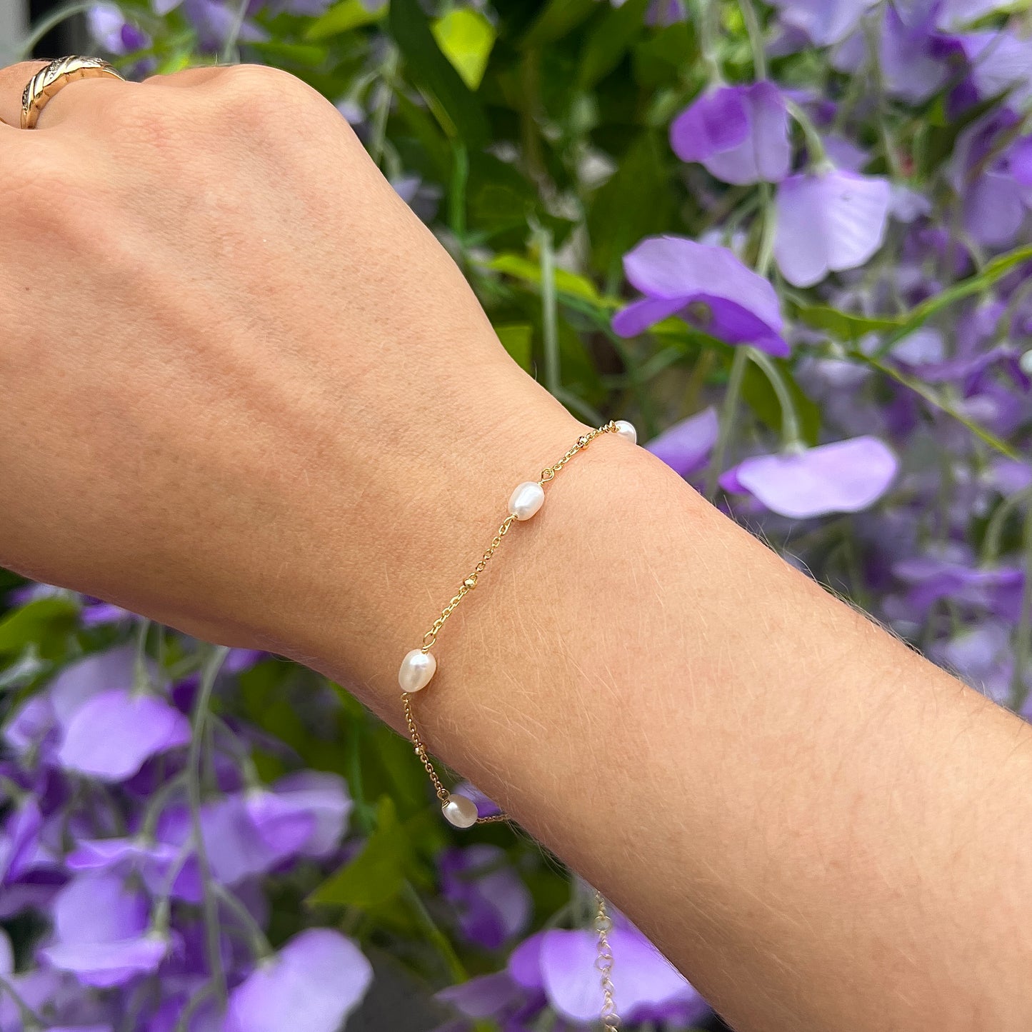 Sterling Silver 9ct Gold Plated Pearl Dainty Bracelet