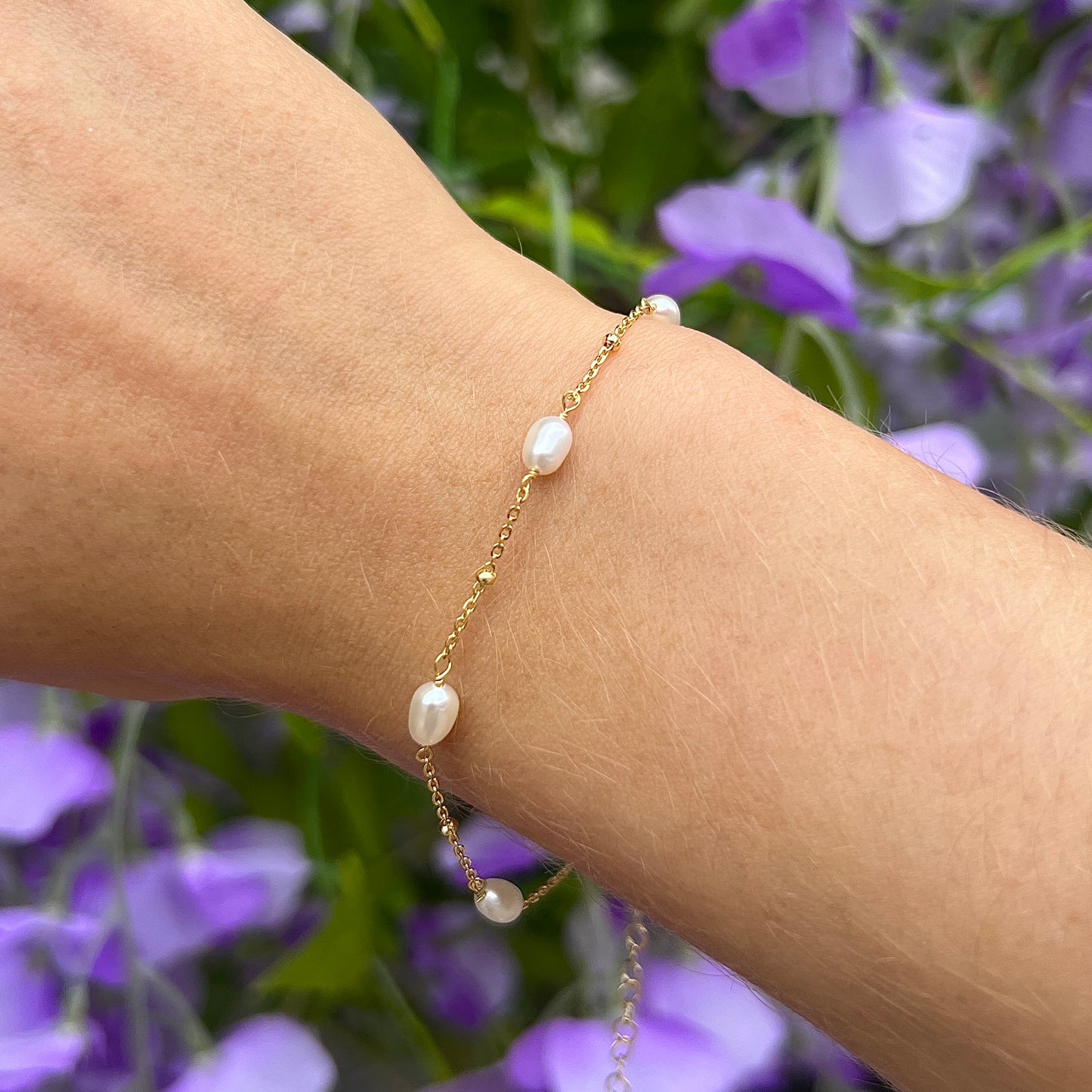 Sterling Silver 9ct Gold Plated Pearl Dainty Bracelet