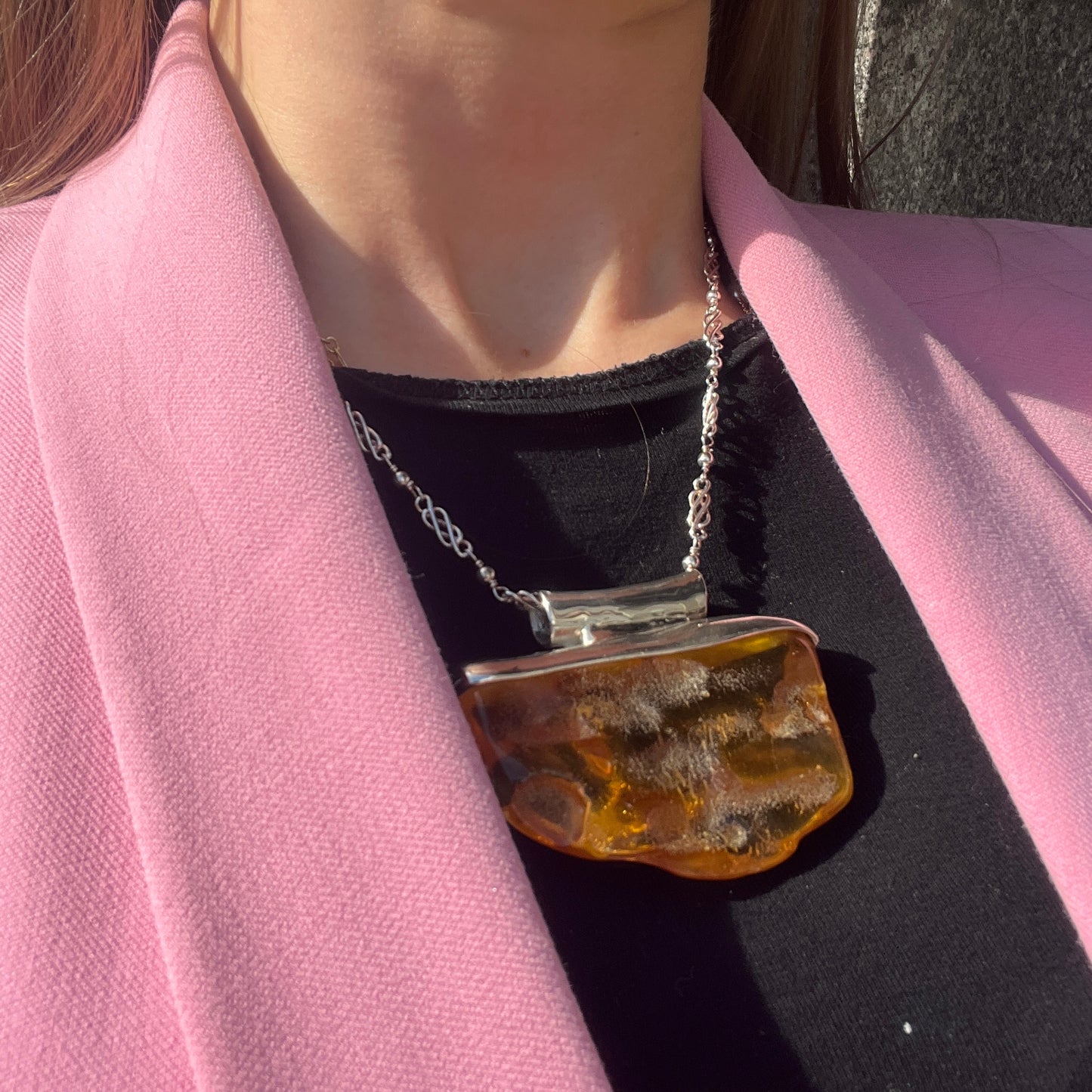 Striking Sterling Silver Amber Pendant