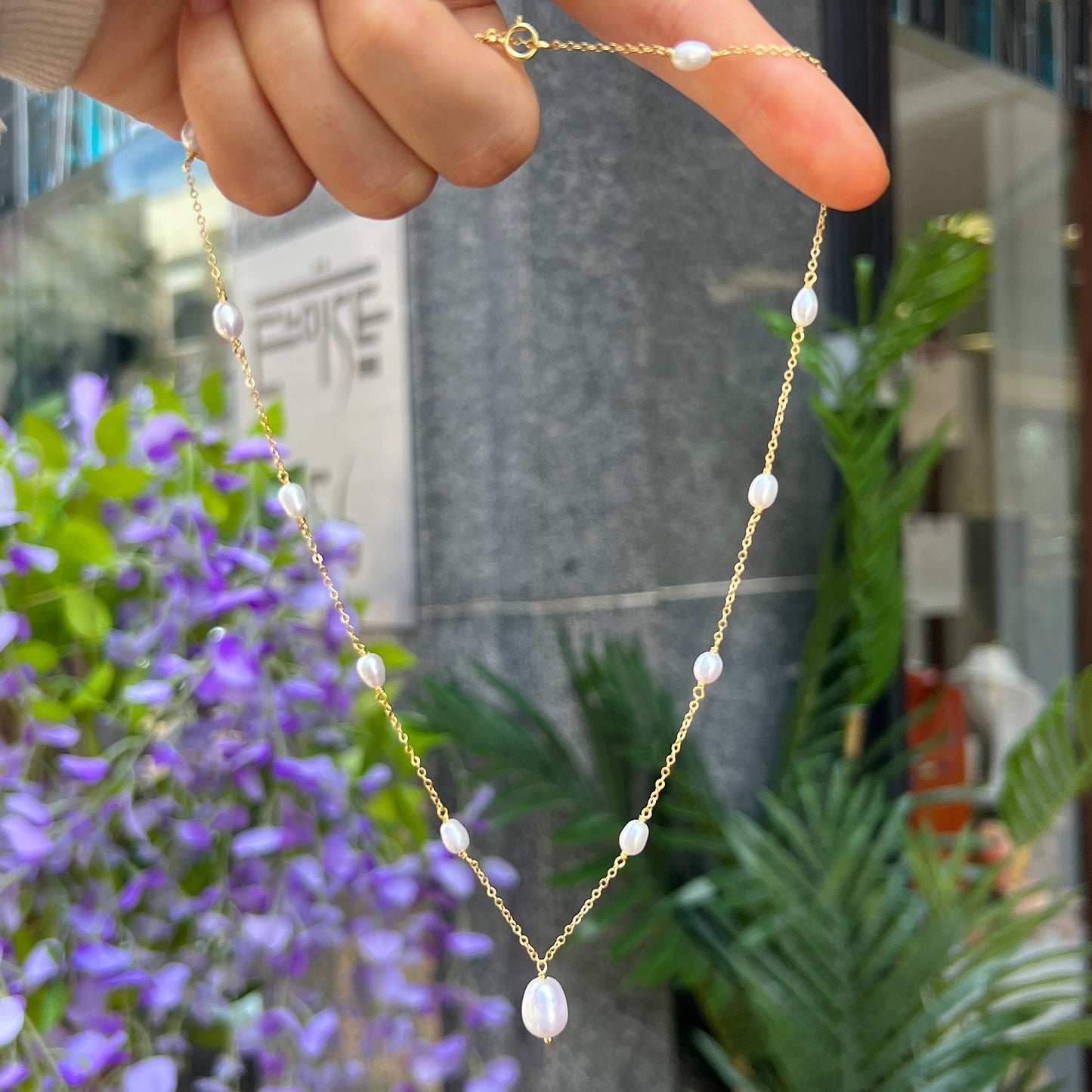 Dainty Sterling Silver Gold Plated Pearl Chain Necklace