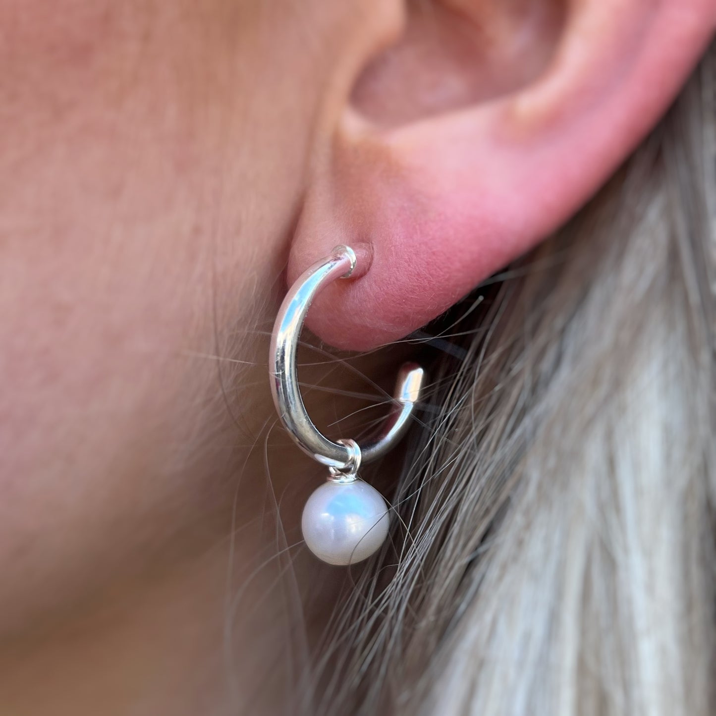 Sterling Silver Pearl Hoop Earrings
