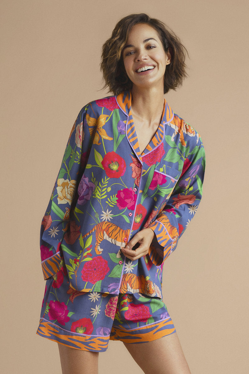 Powder Accessories Floral Tiger Face in Indigo Pyjamas - Small