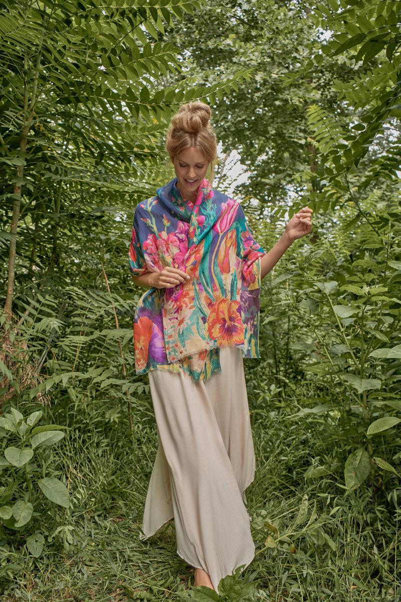 Powder Accessories 100% Linen Impressionist Garden in Indigo Scarf