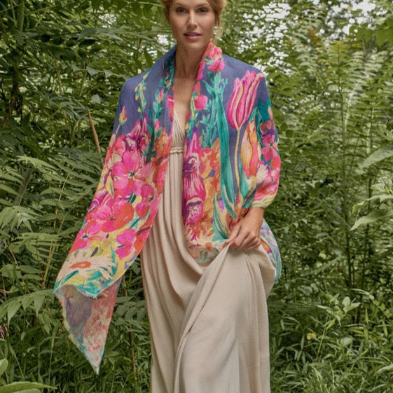Powder Accessories 100% Linen Impressionist Garden in Indigo Scarf