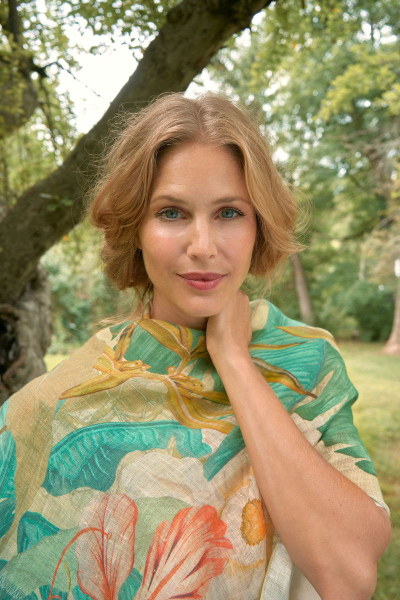 Powder Accessories 100% Linen Delicate Tropics in Sage Scarf