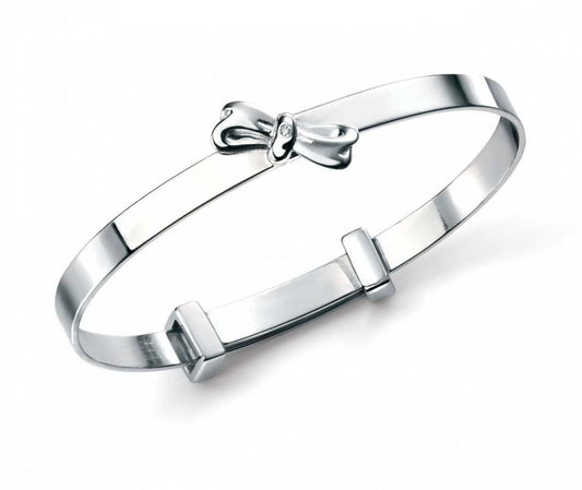 ‘D for Diamond’ Serling Silver & Diamond Bow Expanding Baby Bangle