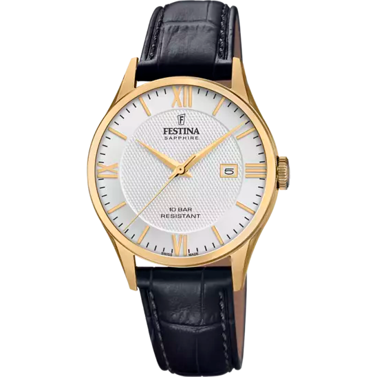 Gents Festina Black Swiss Leather Watch