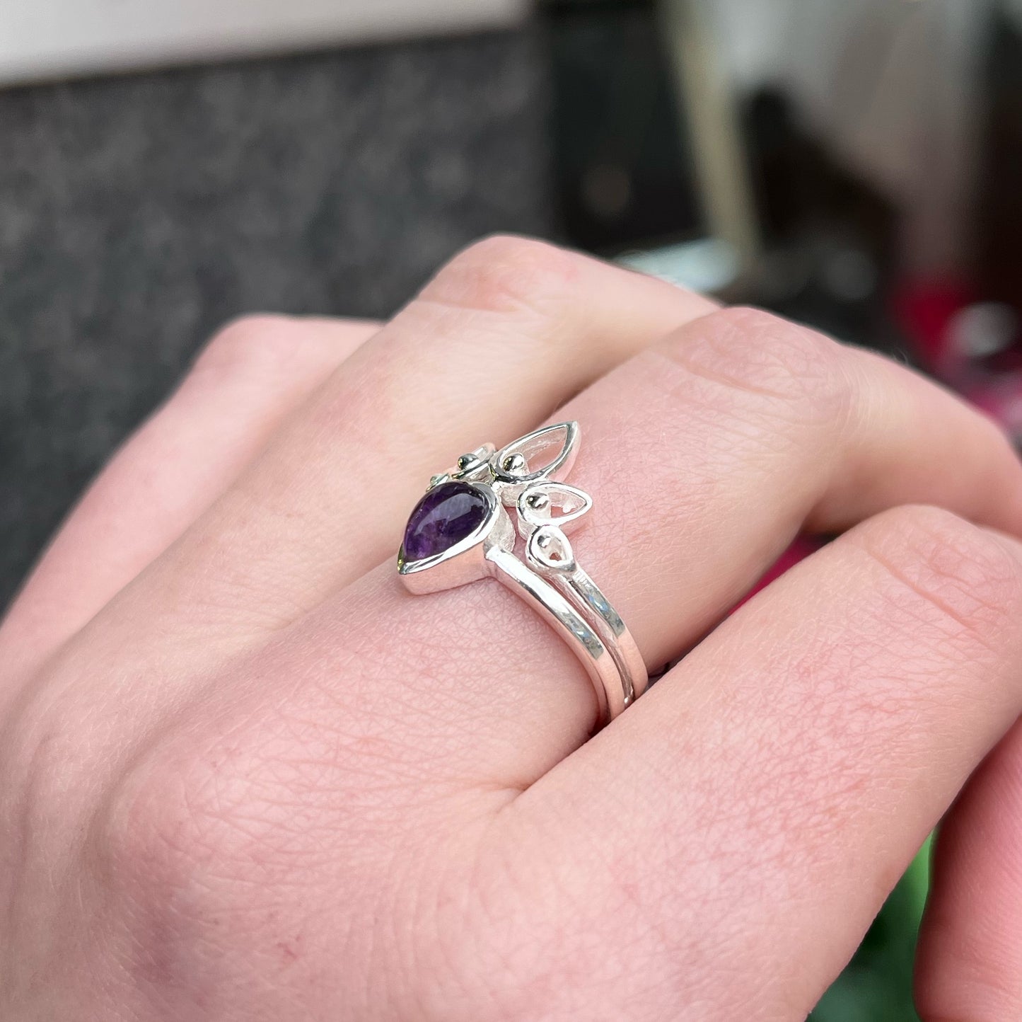 Sterling Silver Mandala Purple Amethyst Ring - Size O ½